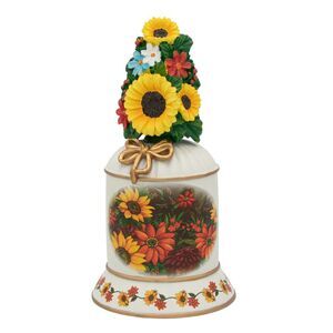 Amazing Grace 7" Sunflower Harvest Ceramic Wind Up Musical Bell Figurine